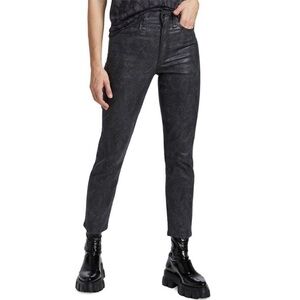 Rag & Bone Nina High Rise Black Straight Leg Snake Foil Cigarette Jeans
